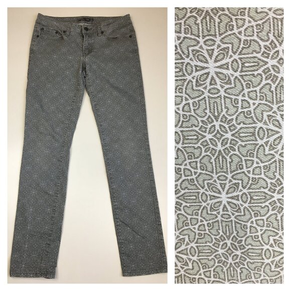 PRANA Gray Print Organic Cotton Blend 5 Pocket Logo Hardware Jeans - Picture 1 of 12